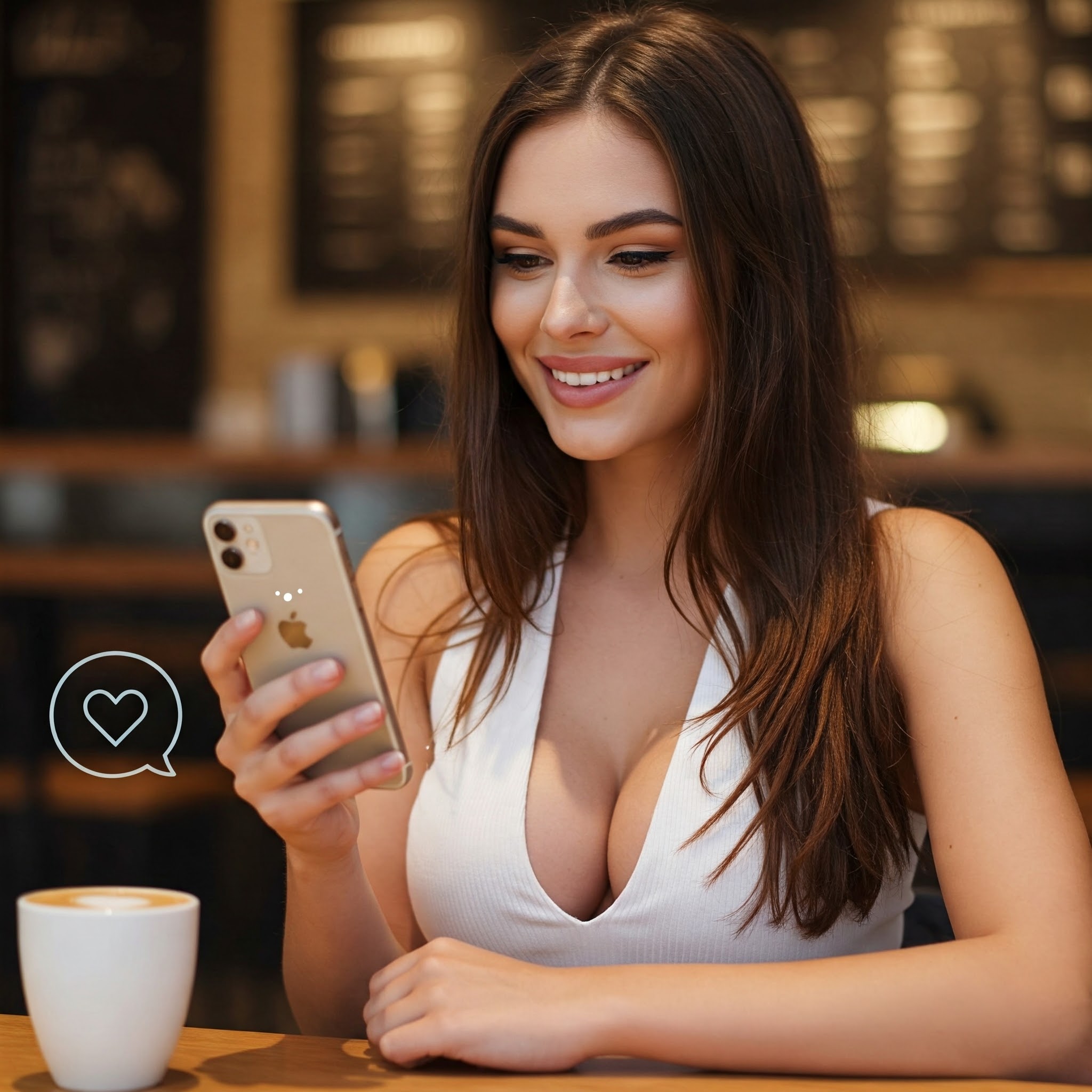 Happy woman checking dating app messages